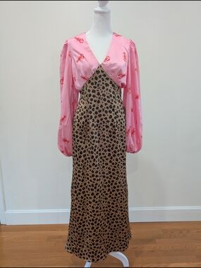 Never Fully Dressed Pink & Leopard Print V-Neck Maxi Dress